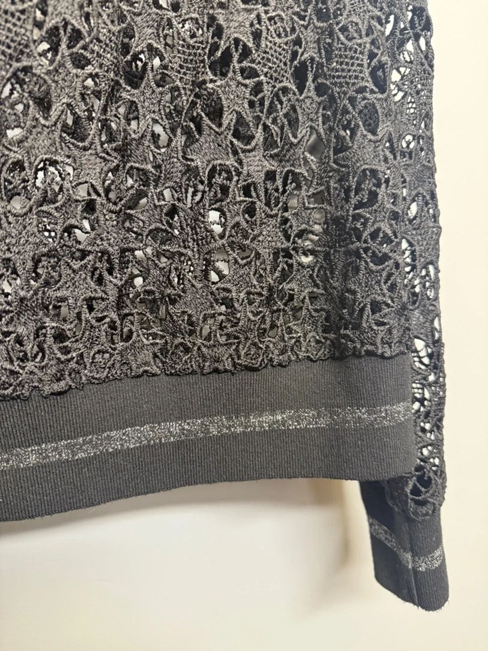 Zara Black Open Knit Lace Sheer Pullover with Metallic Detail - Picture 6 of 7